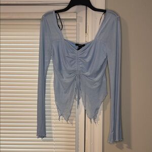 Forever 21 Sky Blue Ruched Long Sleeve Blouse